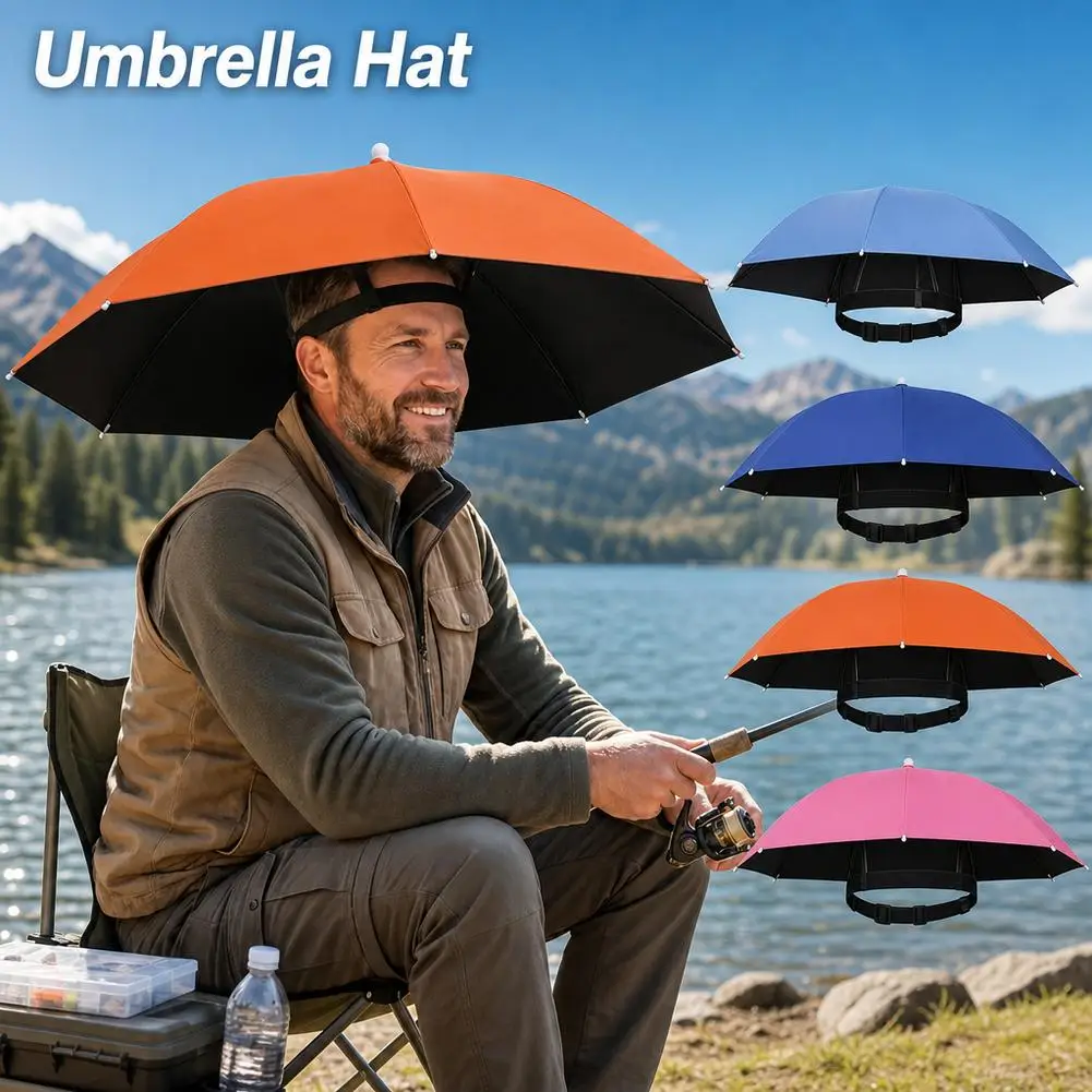 Portable Head-Mounted Umbrella Hat for Fishing Outdoor Hiking Gardening Sun Shade Rainproof Foldable Large Size Headwear