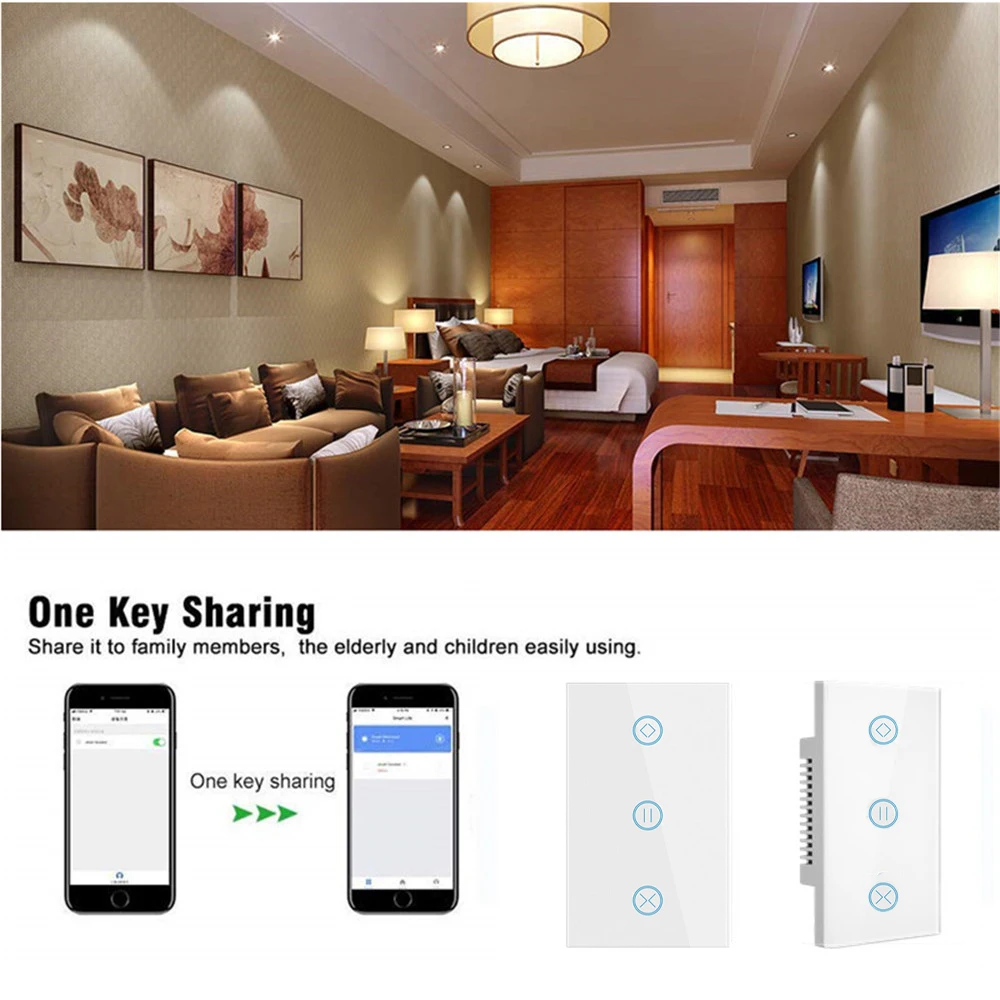 WiFi Smart Timer Glass Wall Touch Curtain Switch Controller Roller Shutter Electric Motor TUYA Smart Life App Google Home Alexa