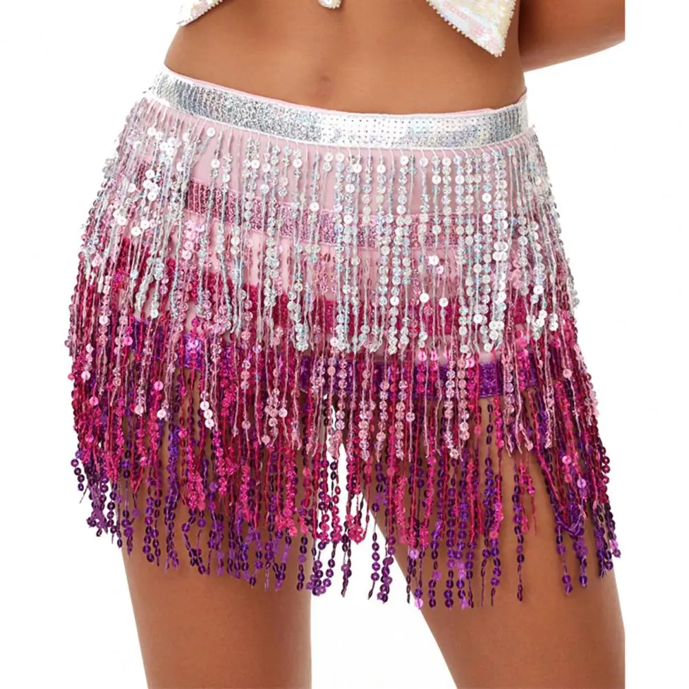 2025 Pailletten Buikdans Rok Laag Kwastje Hippe Sjaal Boheemse Elastische Taille Party Indian Latin Hula Danser Prestaties Jurk