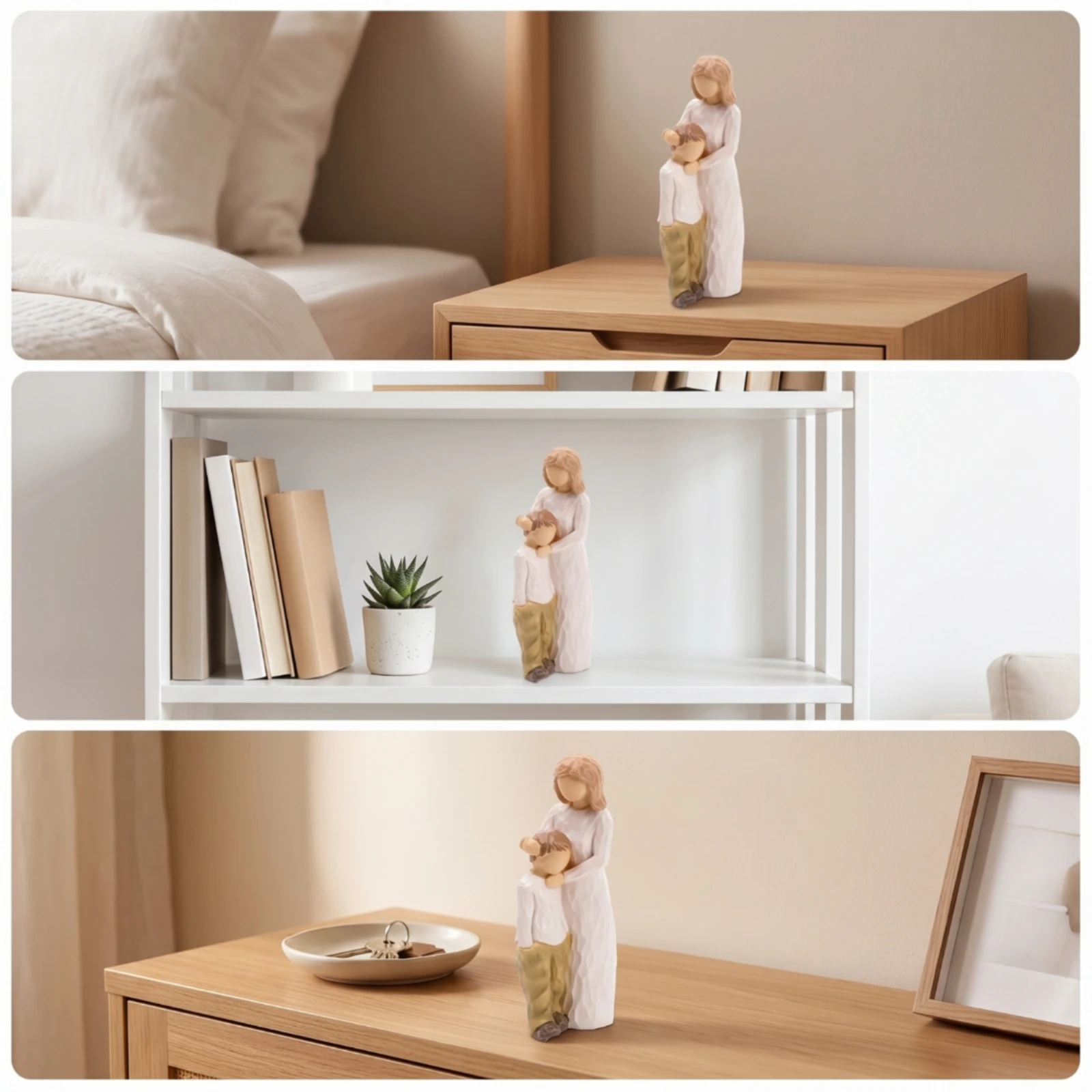 Mother and Child Figurine New Mom Mother and Child Statue Resin Figurine with Engraved Base Hand-Carved Look Sculpture Wood-Like
