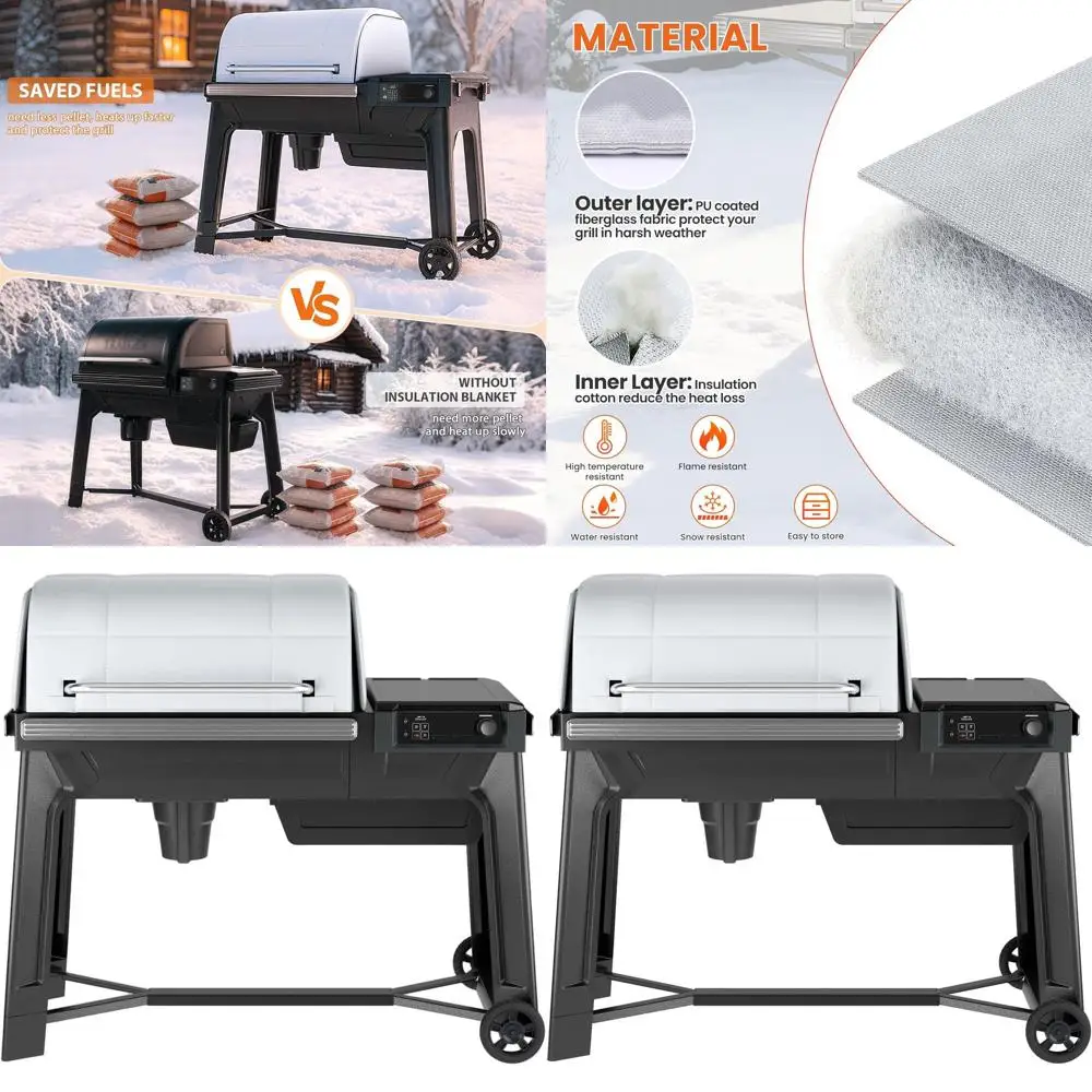 

Efficient Silver PU Insulated Fiberglass Blanket for Traeger Woodridge TFB86MLH Grills, Reduces Pellet Usage by 25-50% in Cold W