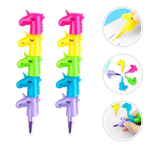 4Pcs Unicorn Crayons Stackable Buildable Colorful Rainbow Crayon Set for Creative Drawing DIY Birthday Party