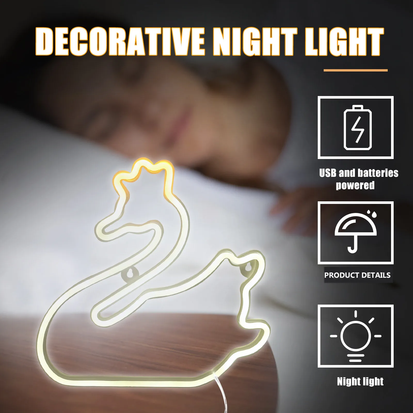 

Светодиодный неоновый светильник в форме лебедя, двойное питание, USB-подключение, декоративный атмосферный светильник для спальни и гостиной