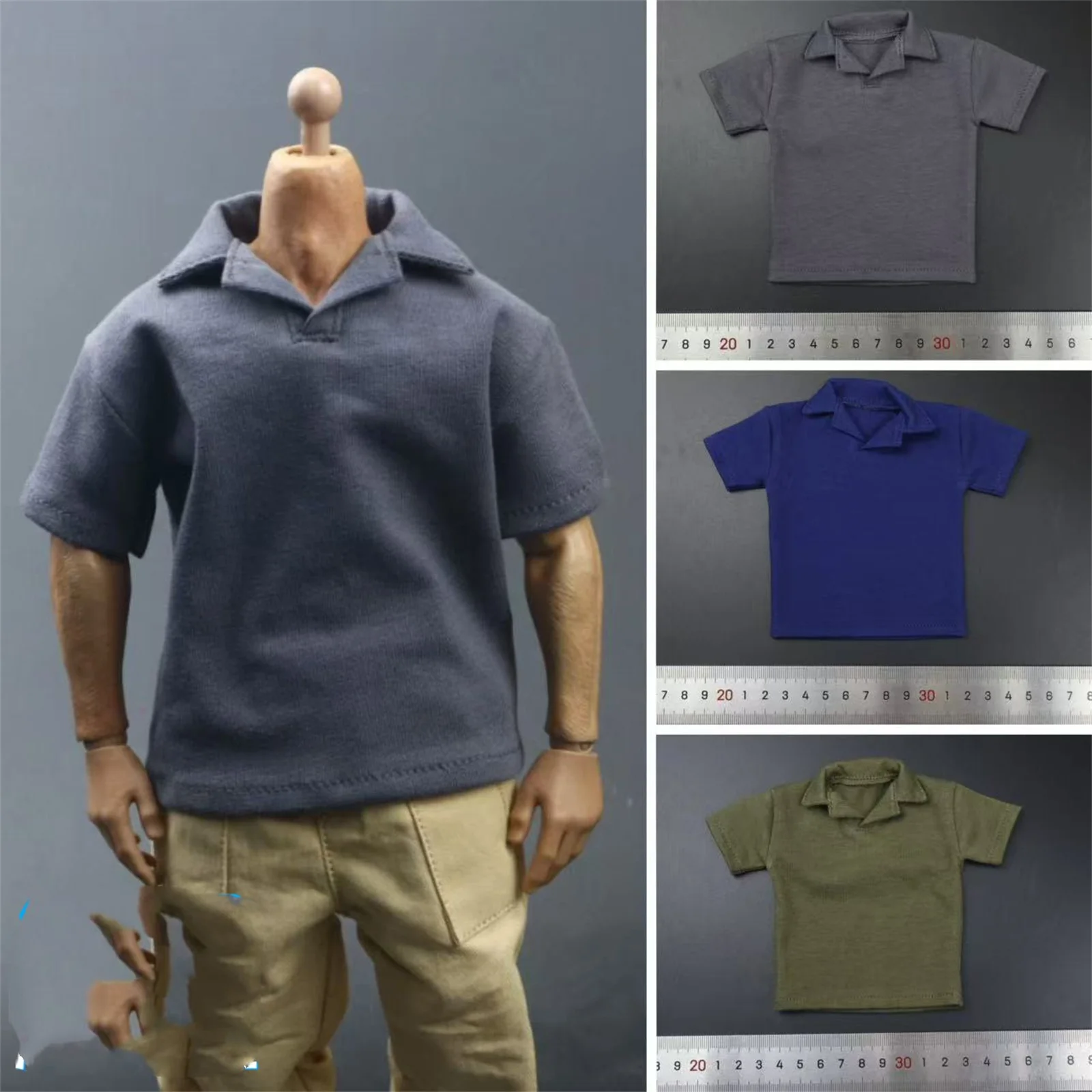 1/6 الرجال عادية لون نقي الاتجاه قصيرة الأكمام المفتوحة طوق قميص بولو TopModel Fil صالح 12 ''ذكر الجندي عمل الشكل الجسم اللعب #3