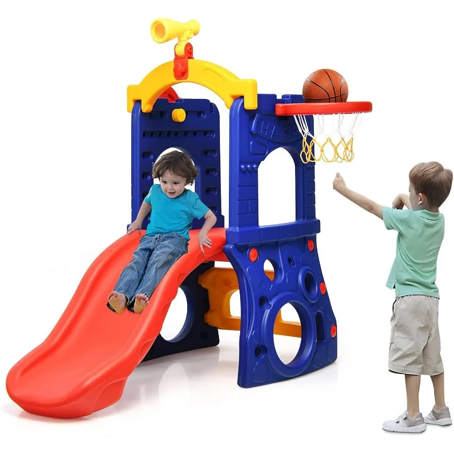 

Игровой комплекс 6 в 1 для малышей: горка, баскетбольный кольцеброс, телескопическая петля, руль, отдельно стоящая горка