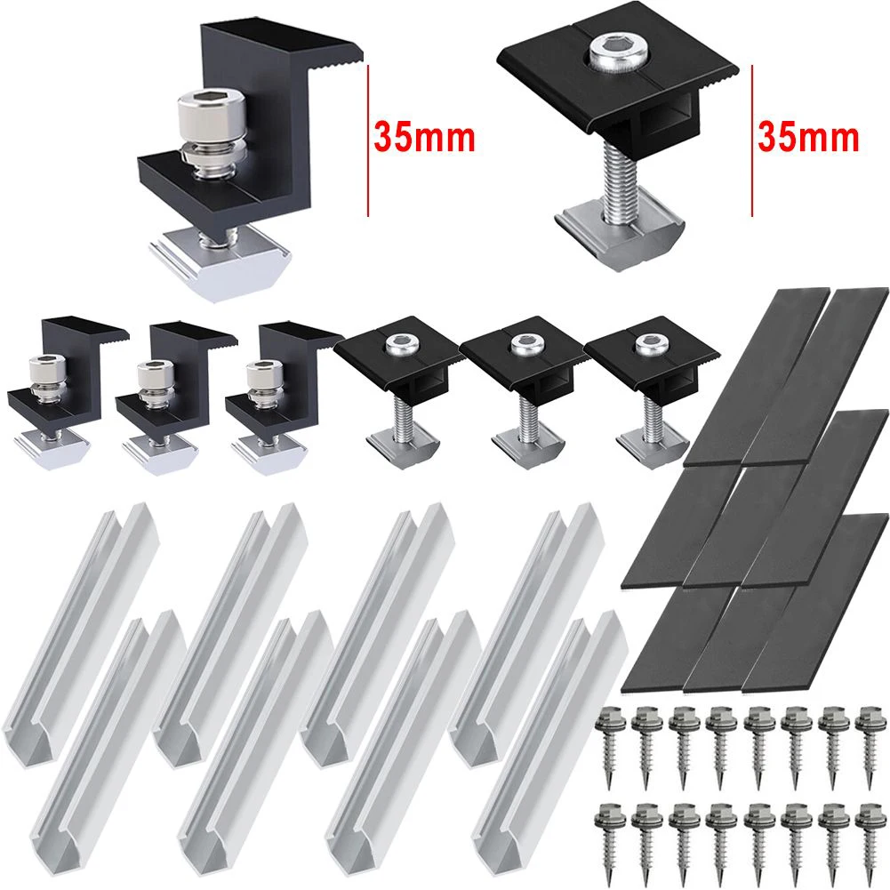 Imagem -02 - Solar Module Bracket Mounting Rail Fixação Fotovoltaica End Clamp Middle Clamp Instalação Track Conjunto para Telhado Plano