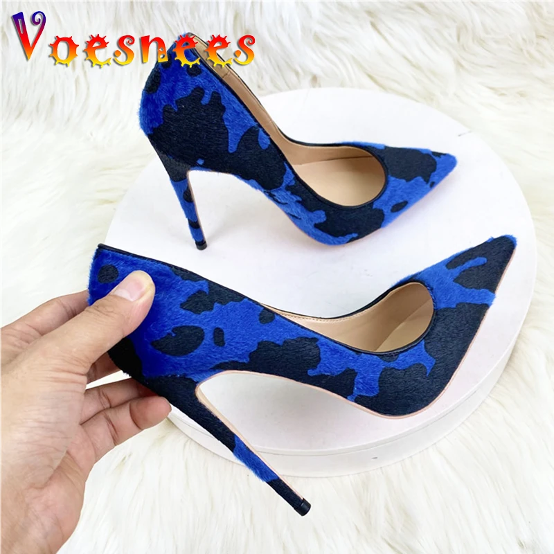 2024 New Quality Horse Hair High Heels Fashion Mixed Colors Autumn Office Party Shoes 12CM Women's Pointed Toe Pumps Size 34-43