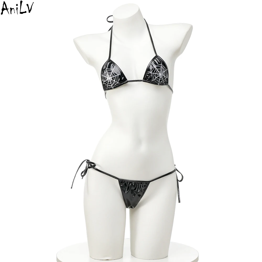 AniLV-Bikini con estampado de telaraña para mujer, traje de baño de cuero, conjunto de ropa interior de Anime, Cosplay