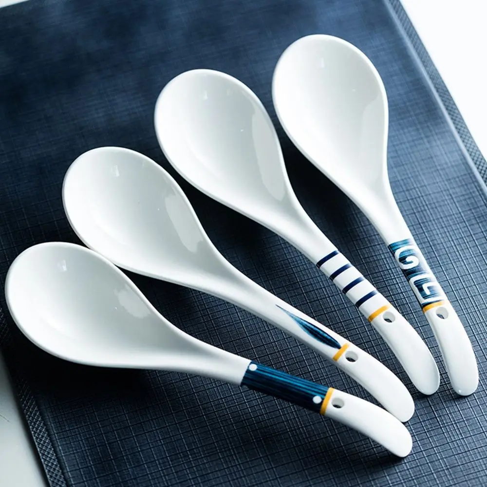 Japanese Style Ceramic Ramen Spoons Tableware For Serving Kitchen Utensils Porcelain Soup Ladle Dinnerware Tea Dessert Big Spoon