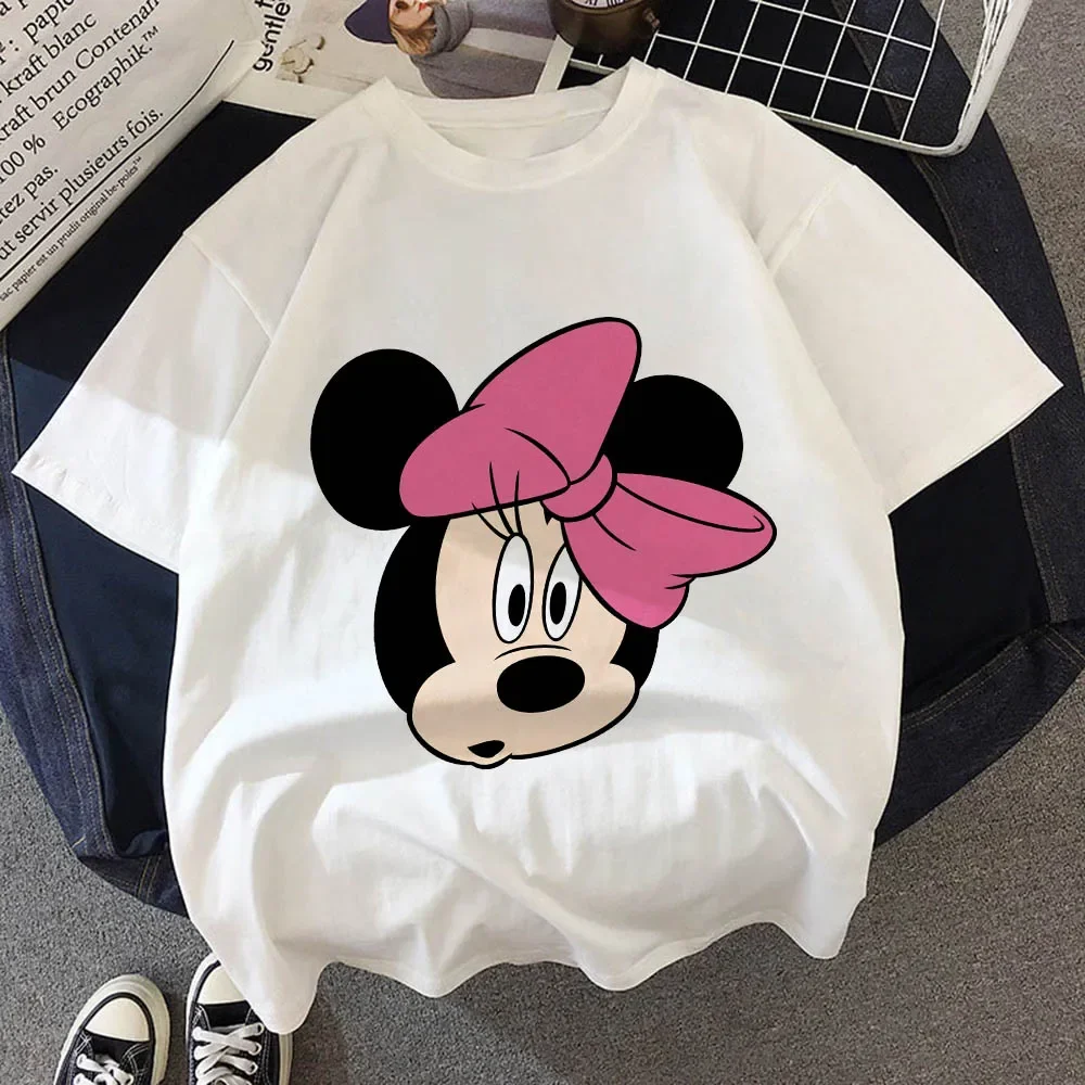Disney-Camisetas infantis de Mickey e Minnie Mouse, top anime kawaii para menino e menina, roupas infantis, verão