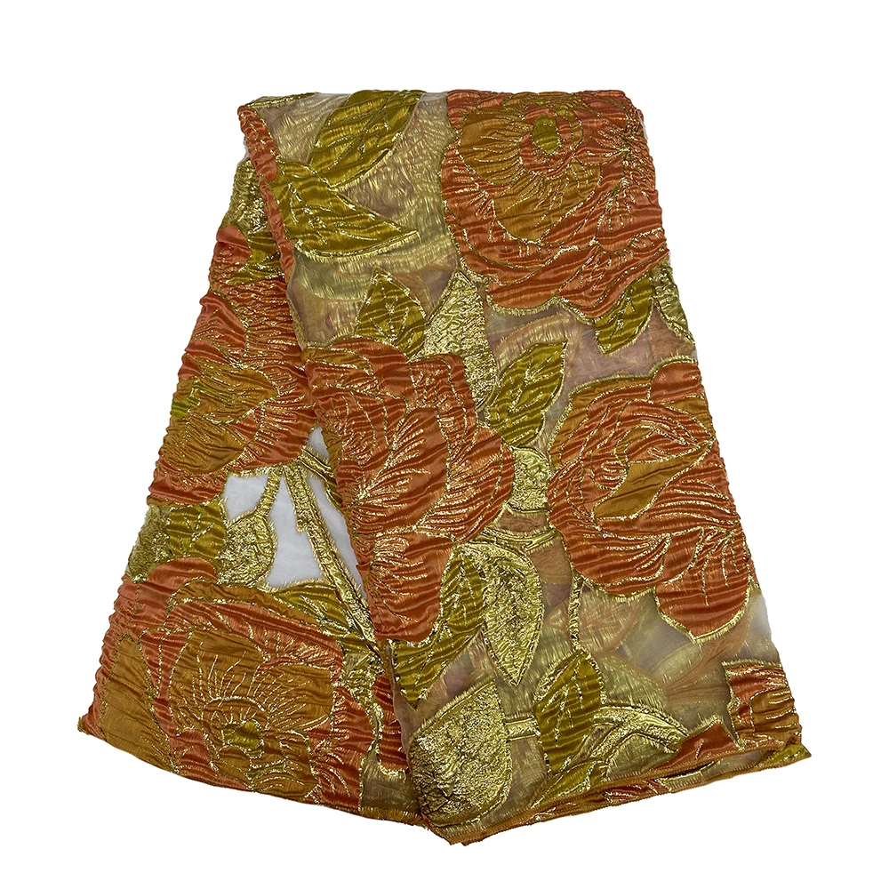 Парчовая кружевная ткань с принтом цветов и вышивкой, высокое качество, 5 ярдов, свадебные платья для женщин, африканское жаккардовое парчовое кружево