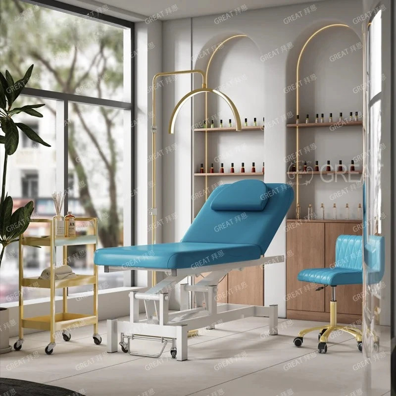 

Modern Design Blue Full Electric Medical Spa Salon Massage Table Lash Facial Beauty Bed Salon Furniture
