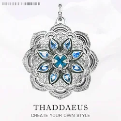 Blue Lotus Flower Pendant Summer Brand New Jewelry 925 Sterling Silver Accessories Vintage Gift For Women