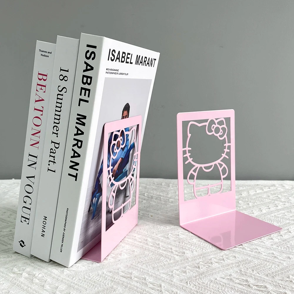 Kawaii Sanrio Hello Kitty Book Stand Cartoon Figure Kuromi Melody Metal Bookend Desktop Book Rack Storage Girl Office Supplies