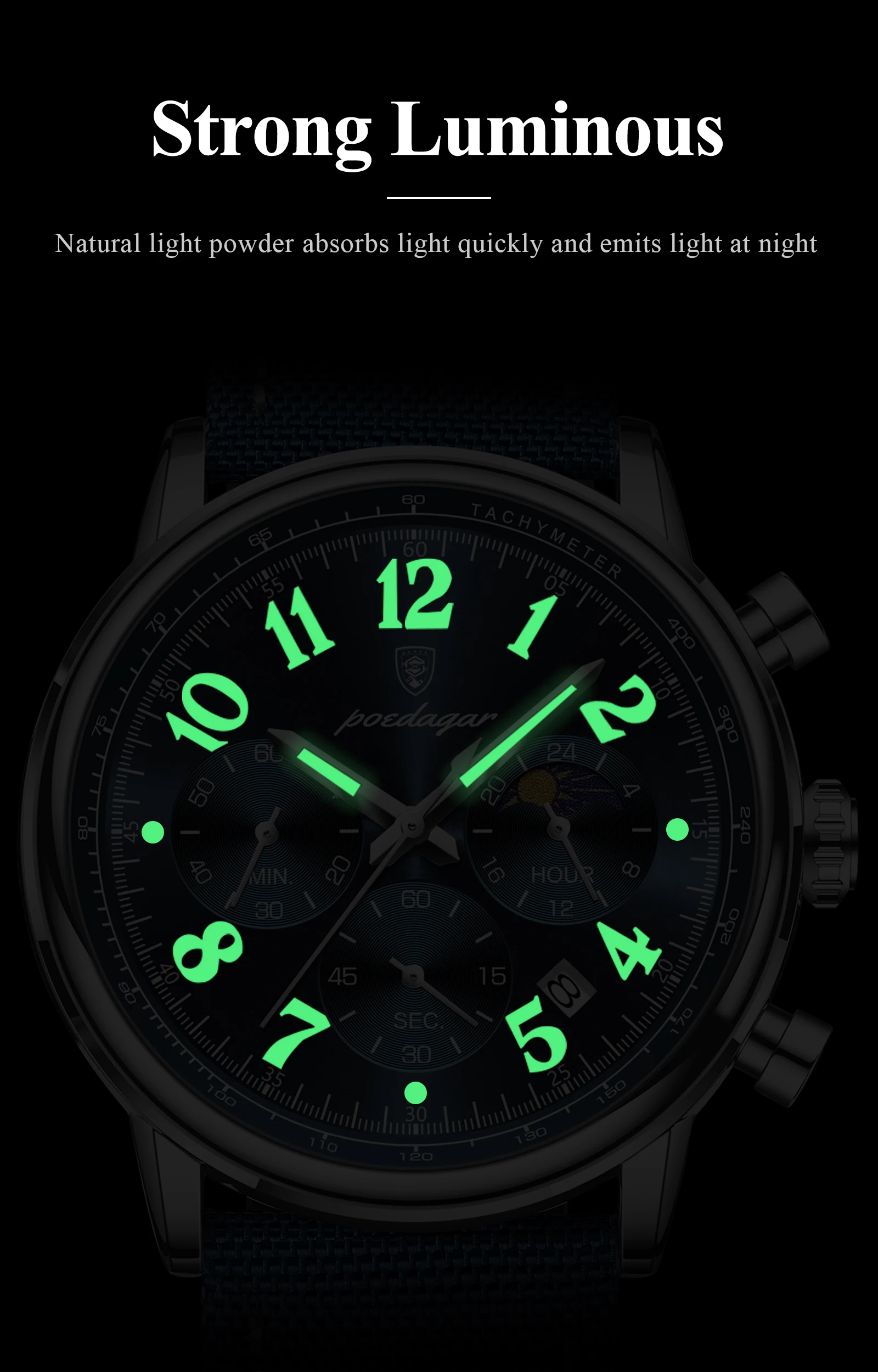 POEDAGAR Luxus Sport Militär Männer Uhr Wasserdicht Leucht Chronograph Nylon Leder Datum Mann Armbanduhr Quarz herren Uhren – Detail 11