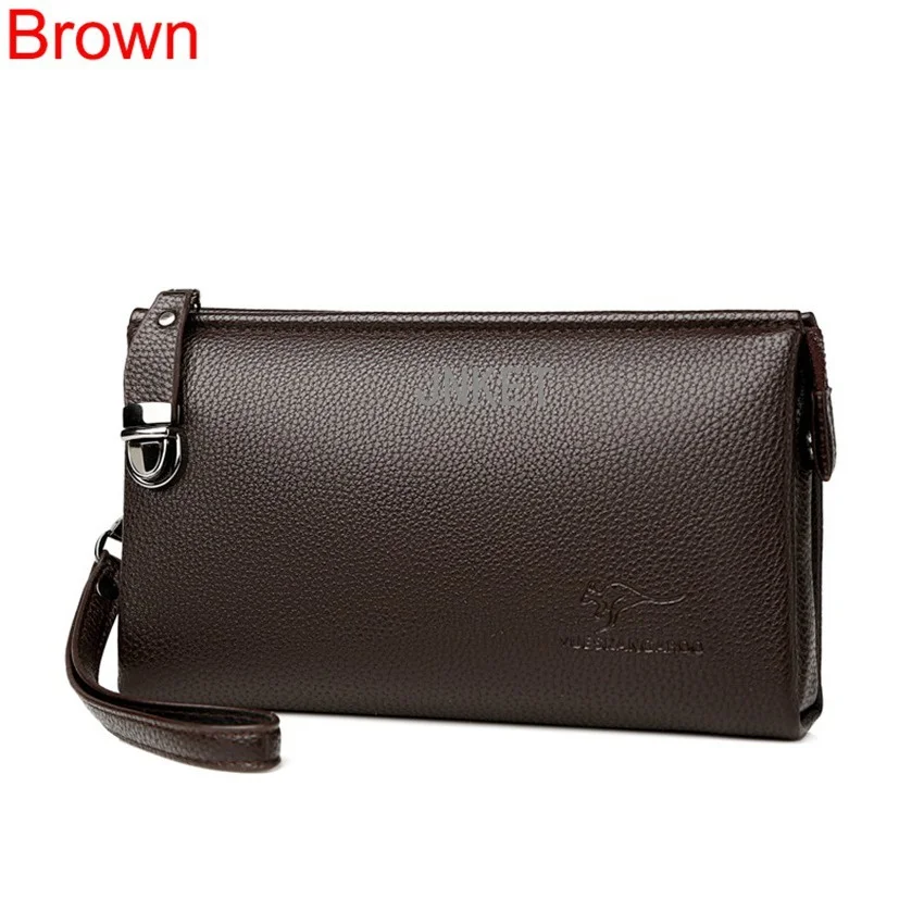 Fashion Men's Clutch Bag PU Leather Zipper Wallet Long Wallet Large Capacity Wallet Detachable Wristlet