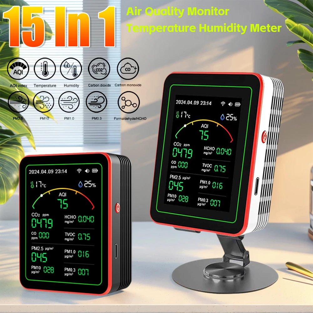 Air Quality Monitor 15 in 1 Tuya WIFI Air Quality Detector CO2/CO/TVOC/HCHO/PM2.5/PM1.0 Household Temperature Humidity Meter - Detail 1