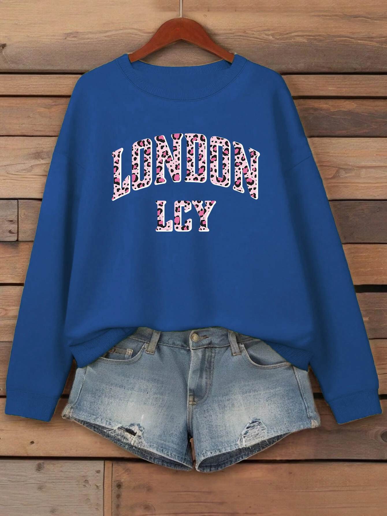 Pink Leopard Print London City Printing Sweatshirts Women Crewneck Fleece Sportswear Loose Autumn Pullovers All-Match Clothes