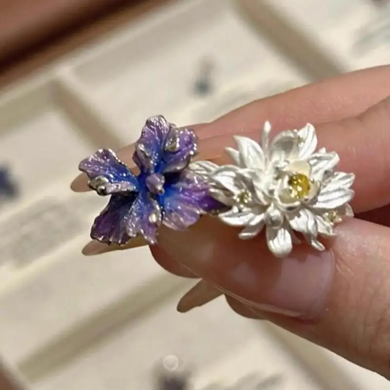 حلقات مجوهرات زهرة زرقاء أنيقة مع مواد سبيكة الفرقة القابلة للتعديل Y08E