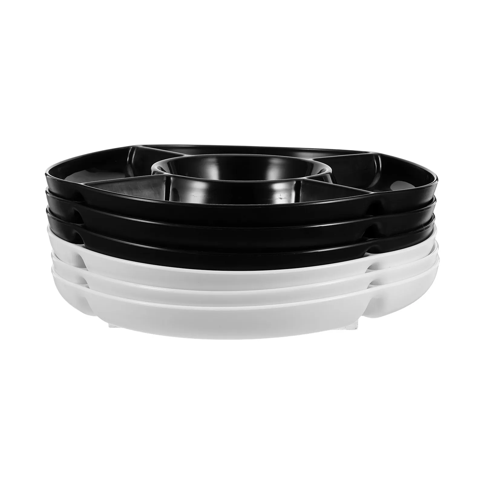 6pcs 9.8-inch Round Plastic Divided Serving Trays – 5-Section Snack Plates for Fruit, Veg, Appetizers & Parties