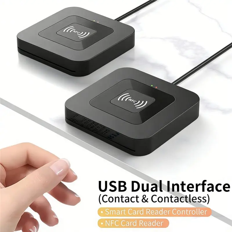 【MUST-HAVE】IC Card Reader 2-In-1 USB 2.0 Smart Card Reader Featuring Contact And NFC Technology For Bank ATM Tax Reporting