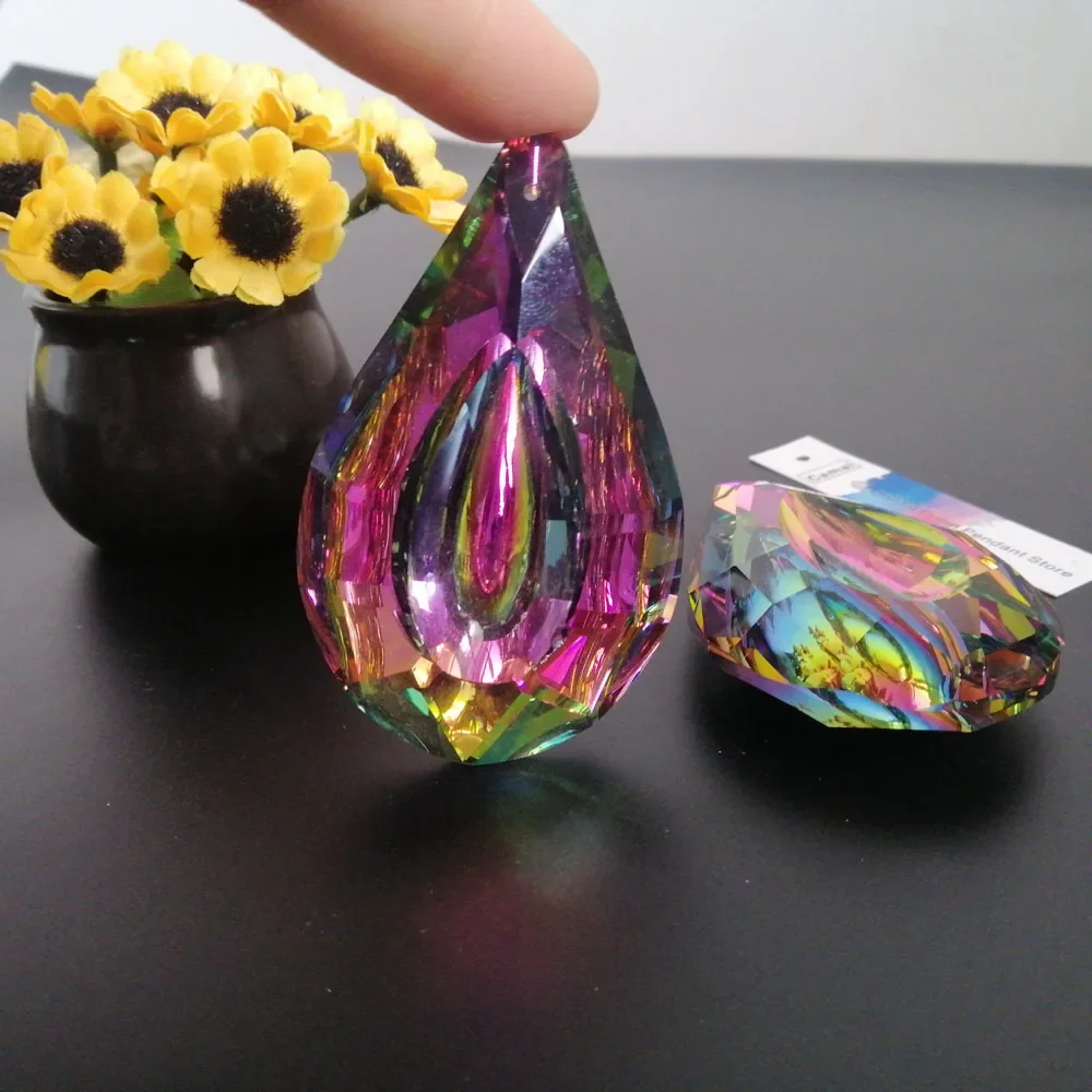 Camal 1pcs 76mm Rainbow SunCatcher Faceted Lute Drop Crystal Pendant Prisms Chandelier Hanging Ornament Fengshui Lamp Parts DIY