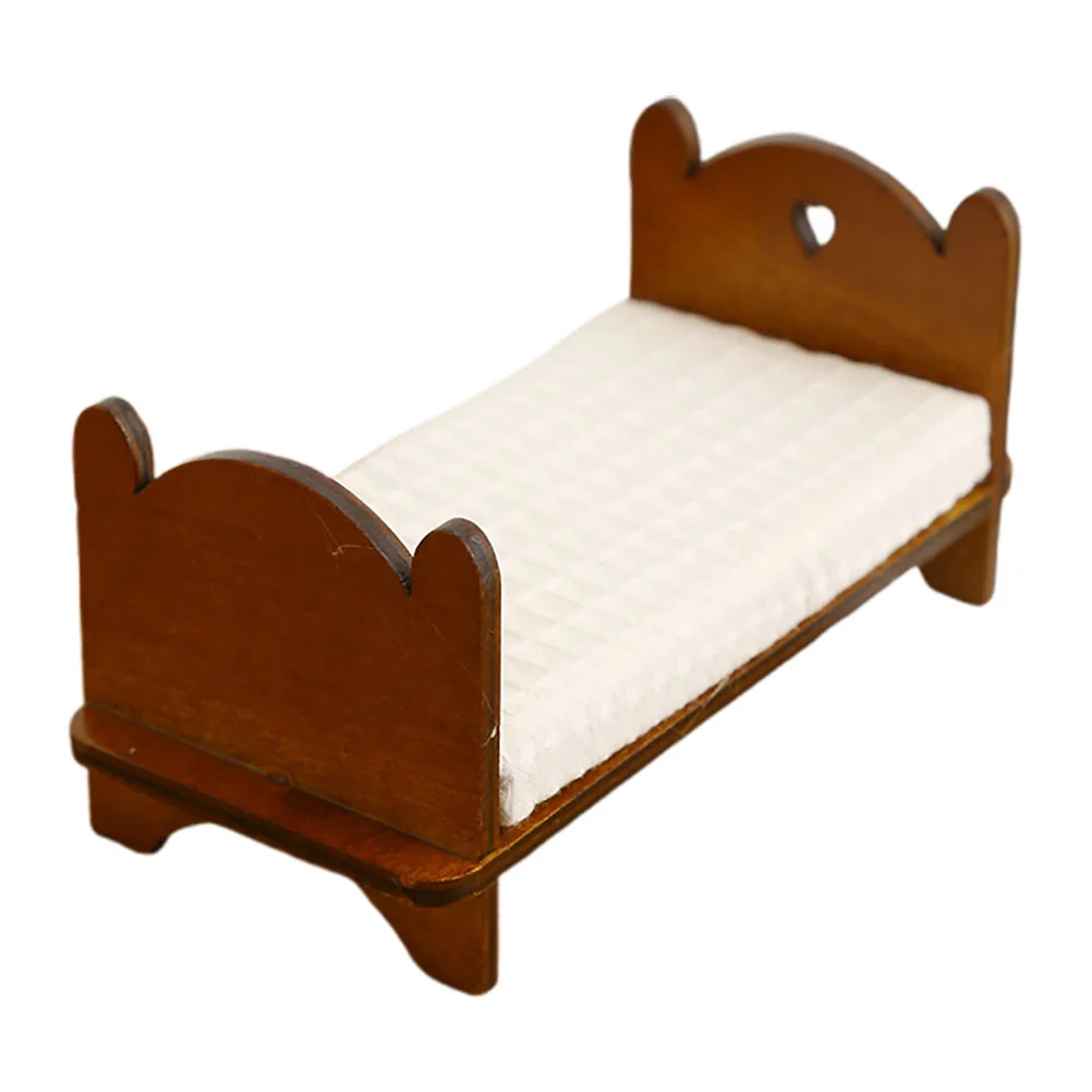 Mini Single Bed Dollhouse Wooden Miniature Furniture Vintage Coffee Accessories Micro Scene