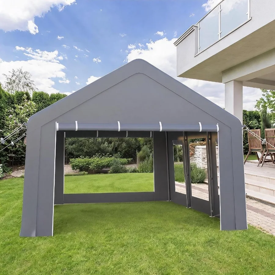 Heavy Duty 13x20 Carport, Portable Garage for Trucks SUVs: Steel Frame, Gray, Weather-Resistant Reinforced Canopy