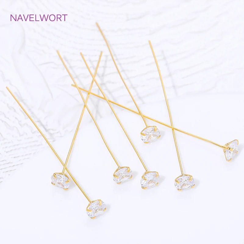 18K Gold Plated Inlaid Zircon Flat Head Pins For Jewelry Making,Pins For Jewelry,Pins For Earrings Supplies,DIY Beading Findings image 2