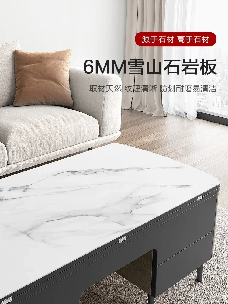 Multifunctional Stone Plate Lifting Tea Table Folding Dining Table Dual-Use Small Apartment Modern Minimalist Tea Table