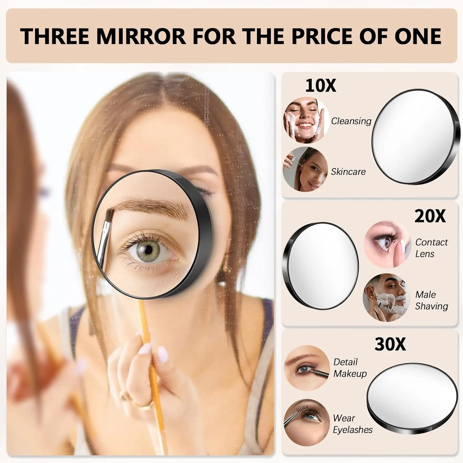 10X/20X/30X Magnifying Makeup Mirror 2 Suction Cups Facial Makeup Cosmetic Absorption Shaving Home Makeup Travel Essential