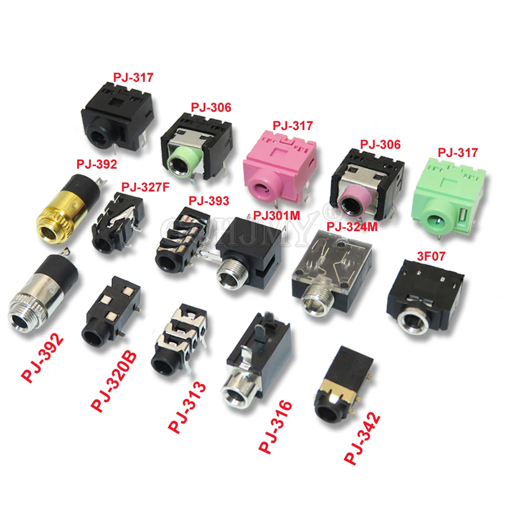 5PCS PJ-392 PJ-327F PJ320B PJ301M PJ-342 PJ-313 PJ-324M PJ-317 PJ-313 PJ-306 PJ-393 3.5MM Audio Connector Stereo Female Socket