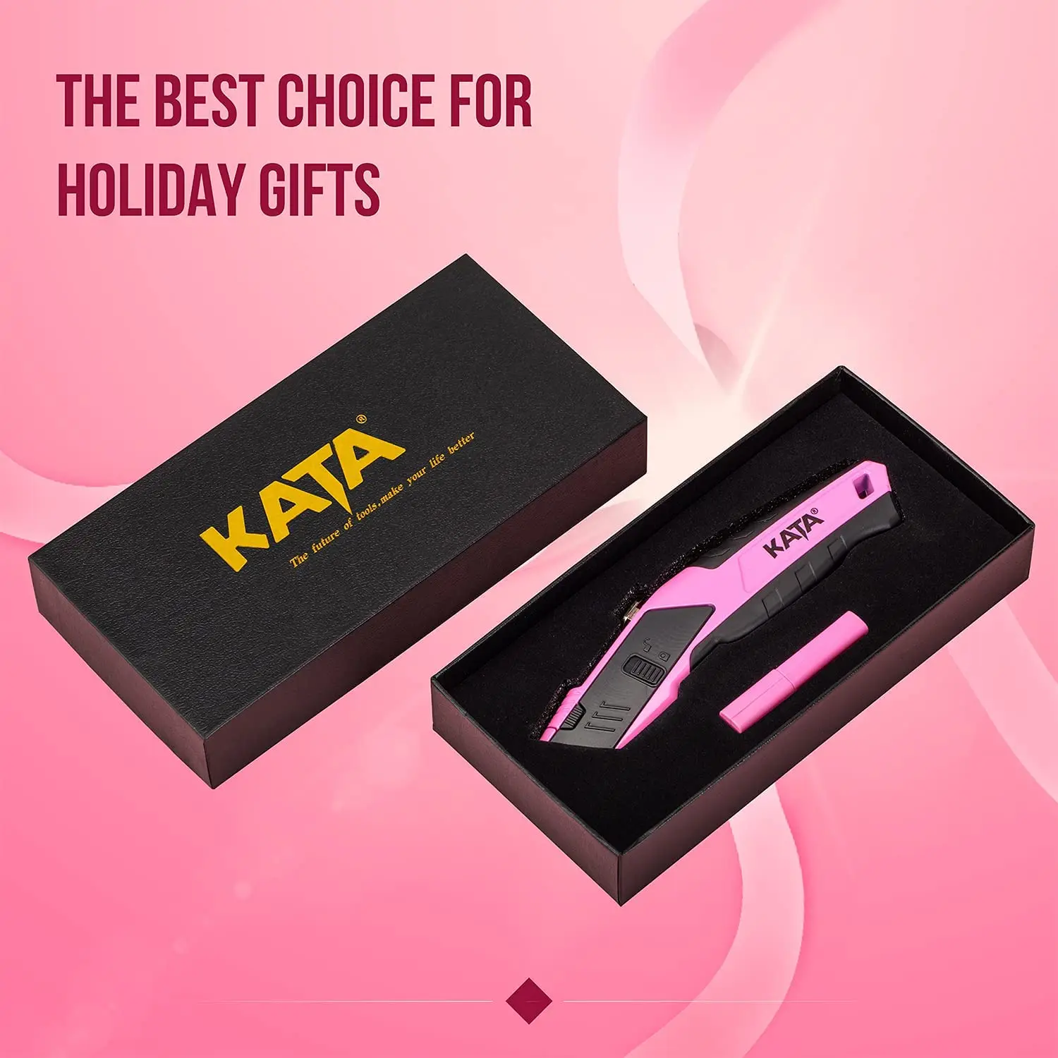 KATA Retractable Pink Utility Knife, Heavy Duty Box Knife for Cartons and Boxes Comes with 10 Extra Blades Exquisite Packaging