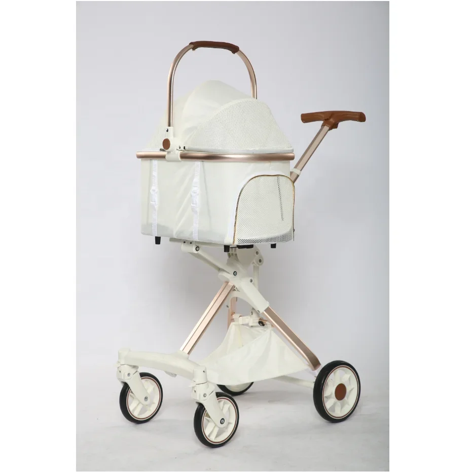 Pet Stroller,Customized Luxury Aluminium Tube Dog Trolley Cart Linen Fabric Detachable Pet Stroller For Small Dogs