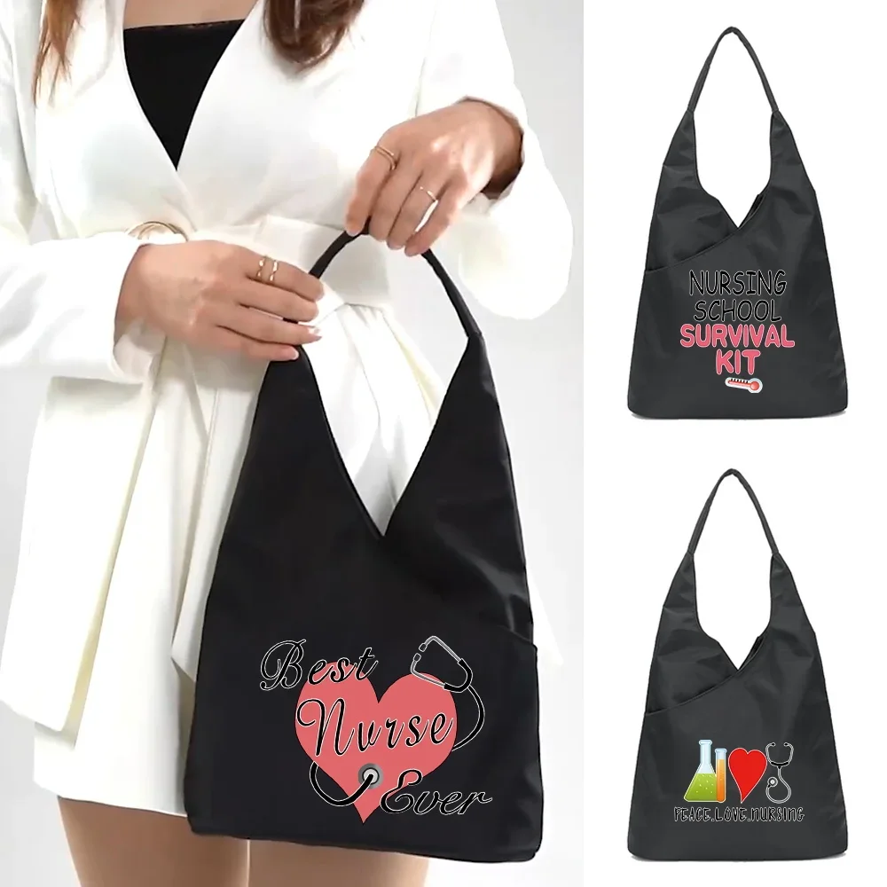 

Shopping Bag Portable Foldable Shoulder Packet Travel Casual Version Underarm Bags Nurse Print Handbag 2024 New Women Organizer