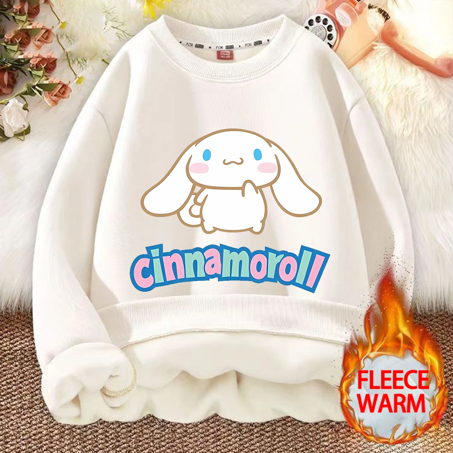 سينامورول هوديي جديد للأطفال لطيف الكرتون الصوف ملابس الفتيات ملابس بيضاء أزياء أطفال شتاء دافئ البلوز هدية