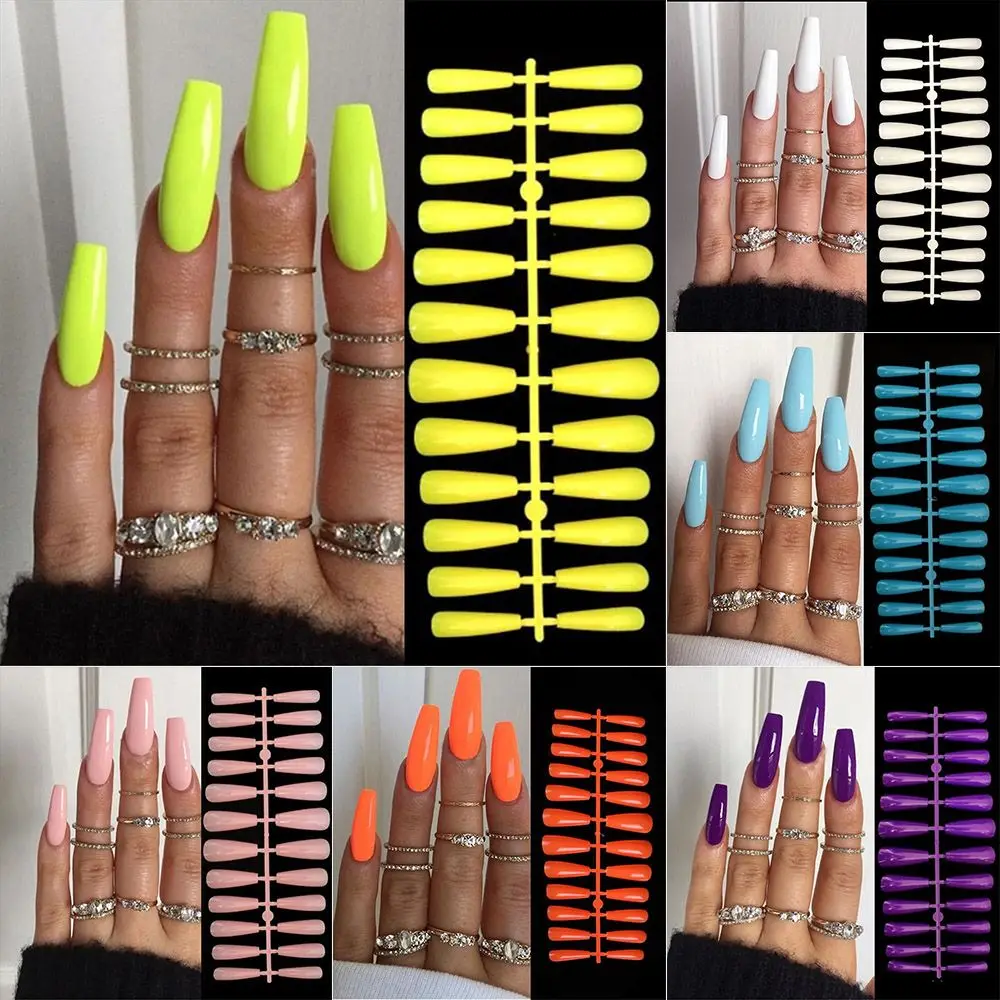 24Pcs/Set Matte Manicure Extension Coffin Fake Nail False Nails Nail Tips Ballerina Nail