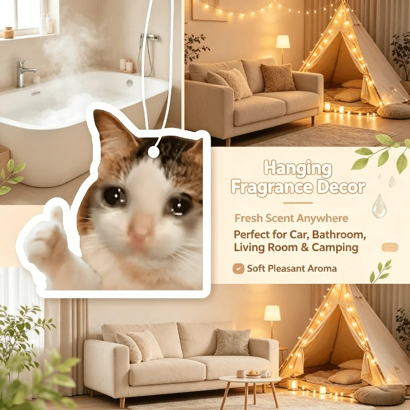 Car Air Freshener Thumbs Up Calico Cat Hanging Scent Card for Car Interior Decor Rearview Mirror Ornament Gift