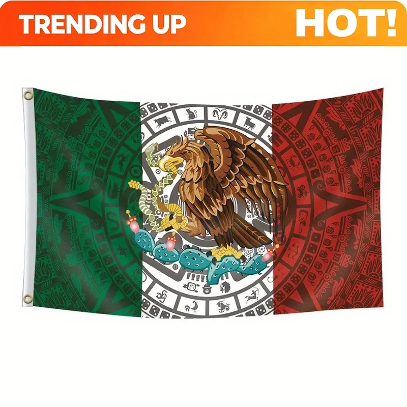 Customize 1pc Aguila Grande Mexican Flag | Eagle Emblem, Vibrant Green & Red Design, 36.0x60.0inch, Durable Polyester with 2 Gro