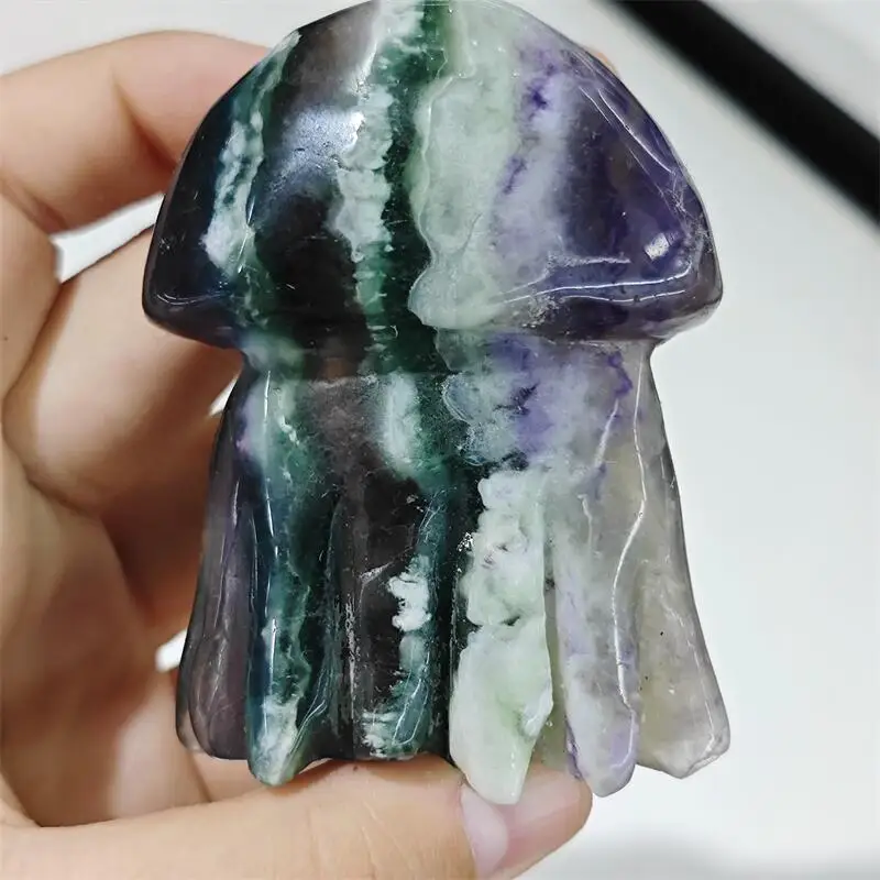 Natural Feather Quartz Jellyfish Carving Home Decoration Healing Energy Gemstone Crafts DIY Children Gift 1PCS