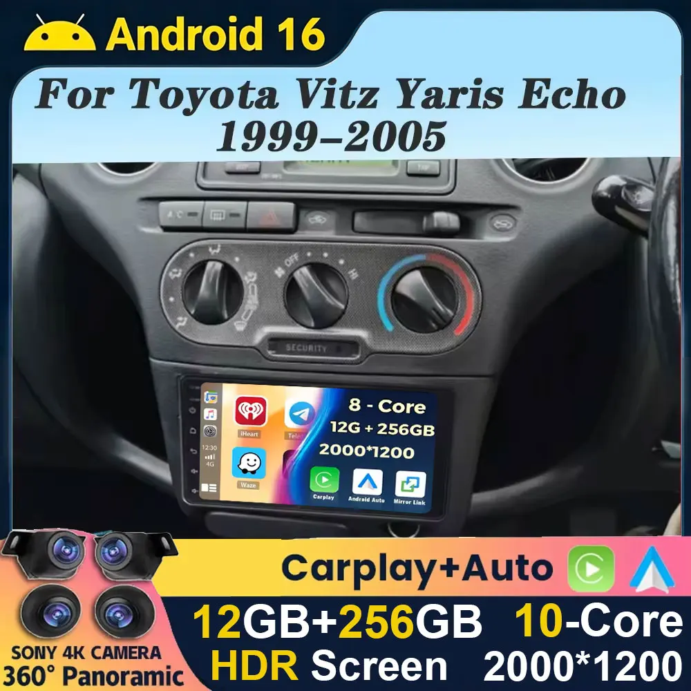 Android 16 Car Radio Multimedia For Toyota Vitz XP10 Yaris Platz Echo 1999-2005 Stereo Auto Carplay Autoradio GPS Navigation DSP