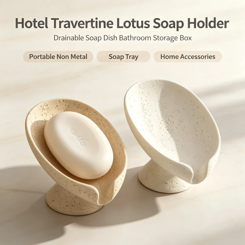 Hotel Travertine Lotus Soap Holder Drainable Soap Dish Bathroom Storage Box Portable Non Metal Soap Tray Home Accessories