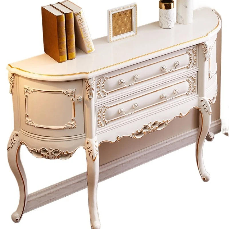 All solid wood European-style entrance cabinet with drawers, French-style storage villa oversized semicircular