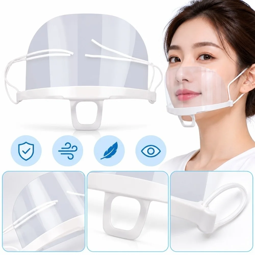 10Pcs Anti Splash Food Grade Clear Mouth Shield Reusable Anti Fog Smile Mask Transparent Adjustable Food Mask Restaurant Chef
