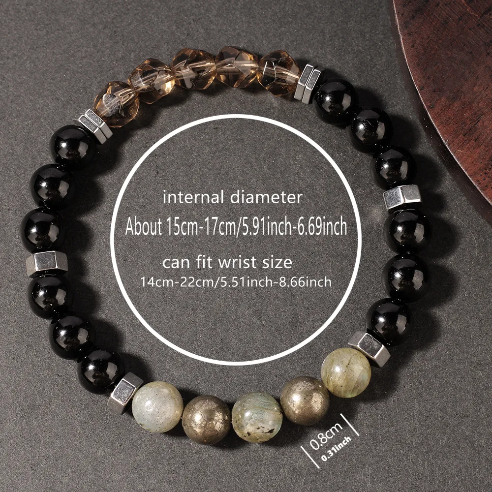 Faceted Smoky Quartz, Pyrite & Tea Crystal Bracelet – Men’s Energy Armor for Protection & Courage
