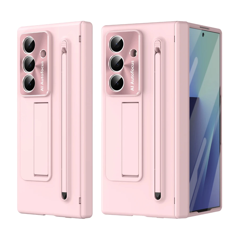 

Matte Hard PC Fold7 Fold6 Hinge Phone Case for Samsung Galaxy Z Fold 7 6 Stylus S Pen Holder Bracket Glass Film Protector Cover