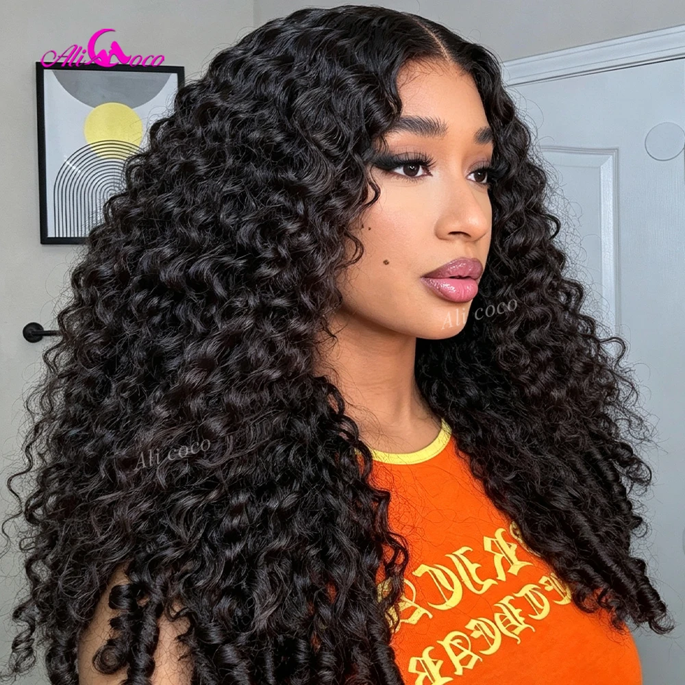 Real Human Hair Natural Black Burmese Curly Drawstring 13X6 Glueless Wigs 15A 200 Density Transparent HD Pre Plucked Lace Front