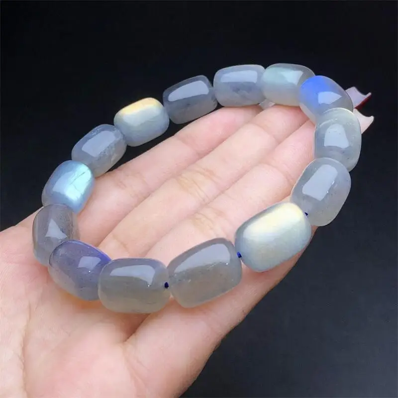 Natural Gray Moon Stone Bucket Bead Bracelet Reiki Healing Stone Fashion Jewelry Holiday Gifts For Women 1PCS