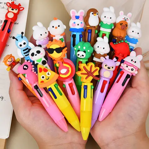 10Pcs/Lot Cute Cartoon 4Color Ballpoint Pens Multi-color Press Pen for School Student Writing Supplies Stationery Christmas Gift