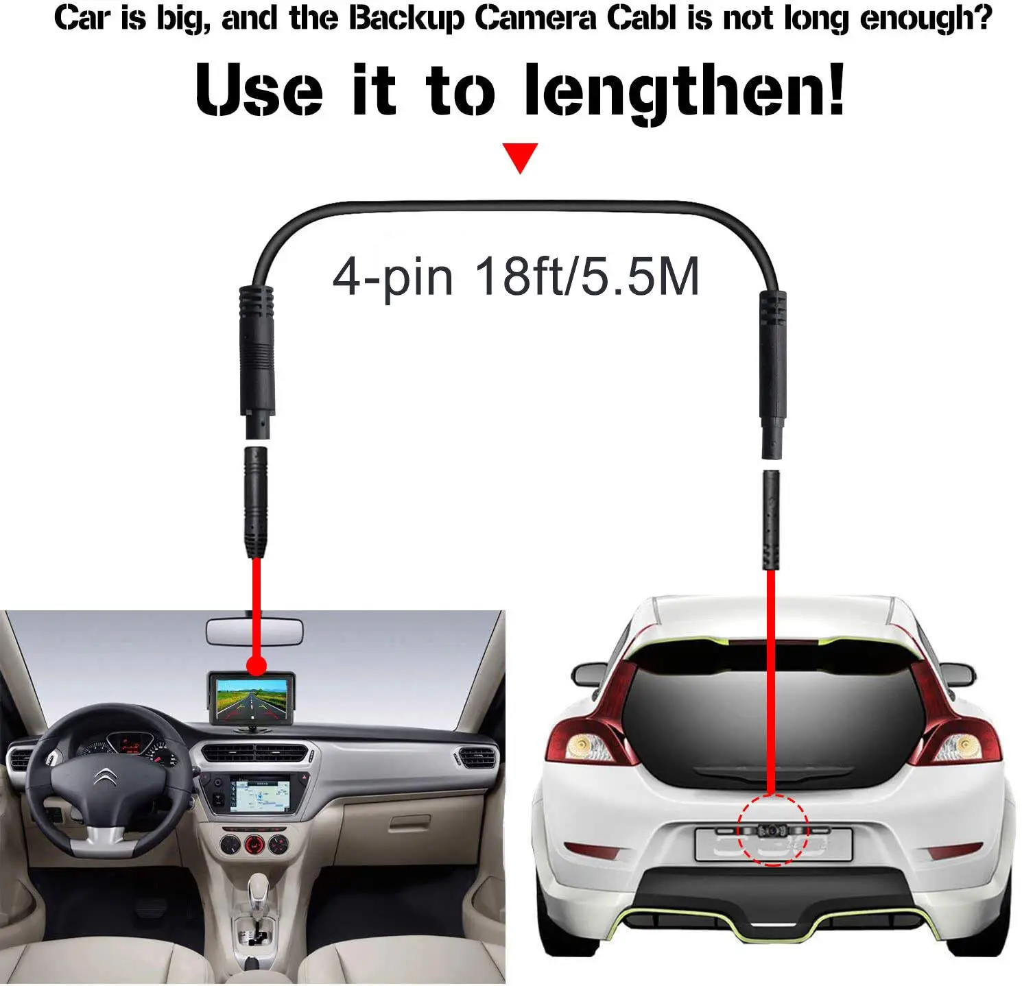 6 Meters Dash Cam Cable Extension Cable Line Rear View 4 Pin AV Cable Camera Car DC12V Auto Electronics Accessories